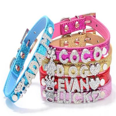 China DIY Letter Dog Name Pet Wear Accessories PU Padded Dog Chain Collar for sale