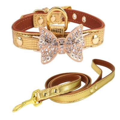 China Hot Sale Faux Stone Bowknot Snake Print Gold Butterfly Padded Dog Collars for sale