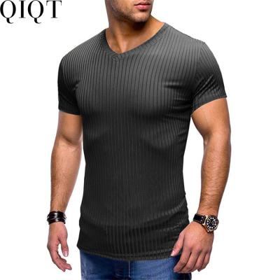 China Amazon 2022 Solid Color Short Sleeve Sport Fitted V-neck Short Sleeve Mens T-shirts Gym T-Shirt For Men for sale