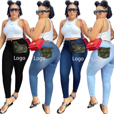 China 2021 Breathable Trendy Plus Size Jeans Fall Winter Plus Size Women Fashion Pocket Bodycon Slim Long Jeans for sale