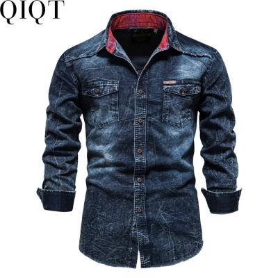 China QUICK DRY Spring Clothes 2022 Button Up Lapel Collar Long Sleeved Shirt Cotton Vintage Mens Denim Jacket Men for sale