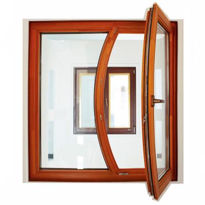 China Swing Beautiful Special Shaped Double Tilt Solid Wood Pane Tempered Glass Tower Windows for sale