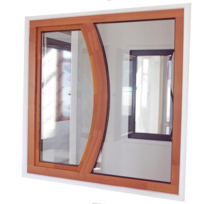 China Good quality magnetic screen oak wood double glazed tempered glass tilt and turn arched window for villa for sale