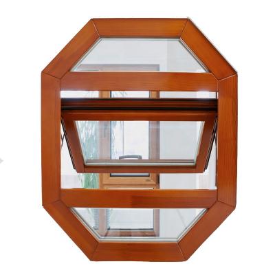 China Swing Good Quality Small Double Glazed Top Hung Wooden Awning Window For Washroom for sale