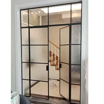 China Traditional Entrance Iron Steel Frame Tempered Glass Metal Doors For Old House for sale