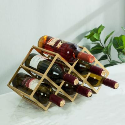 China Viable Wholesale Luxury Gold Metal 6 Bottles Stemware Storage Rack Holder Wine Rack for sale