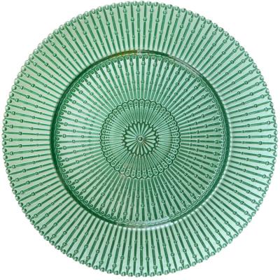 China Stocked Antique Green Bulk Glass Charger Popular Dish For Fashion Show / Party Wedding Catering Hall for sale