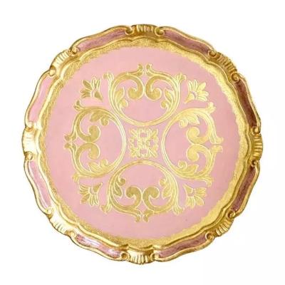 China 12 Inch Party Event Table Decoration Rustic Luxury Trivet Set Roll Morocco Gold Rim Vintage Rose Charger Wooden Wedding Dish for sale