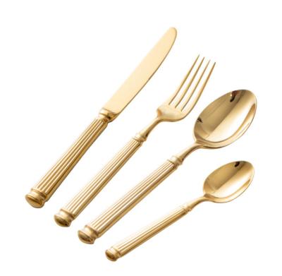 China Stocked Wedding Western Decor Rental Dinnerware 18/10 Silverwarel Gold Luxury Stainless Steel Cutlery for sale