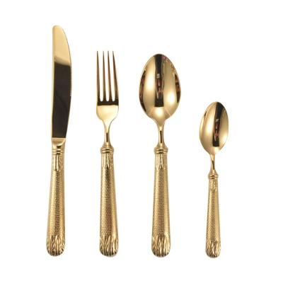 China Bulk Royal Gold Stocked Innovative Luxury Gold Silverware 24k Flatware 18/10 Stainless Steel Flatware Set for sale