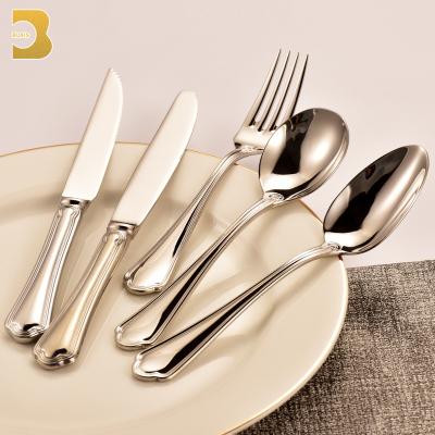 China Bulk Wholesale Stocked Silverware Catering Wedding Hotel Flatware, Silver Vintage 304 Stainless Steel Heavy Duty High End Flatware Set for sale