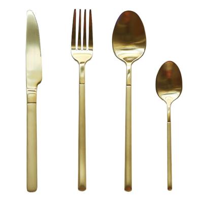 China Stocked 4 Pcs Gold Stainless Steel Matte Flatware Set for 2021 Wedding Decors, Bulk Wholesale Stocked Modern Flatware for sale