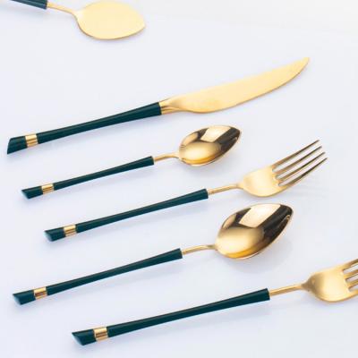 China High end gold stocked and dark green elegant stainless steel cutlery set with gold decoration, BLAIS silverware luxury flatware set for sale