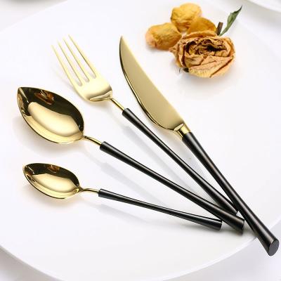 China Wholesale Stocked Gold , SS 304 Cutlery Stainless Steel Gold And Black Small Size Restaurant Flatware for sale