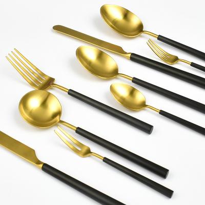 China Amazon Wholesale 4 Pcs Stocked Success Set Gold Head Black Handle Silverware Stainless Steel Cutlery For Wedding Event Decorations for sale