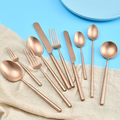 China High End Stocked Rose Gold Frosted Flatware Stainless Steel Frosted Cutlery For Decoration, 18/10 Stainless Steel Dinnerware Set for sale