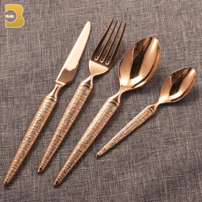 China Latest Design Stocked British Style Mounted Gold Plating18/10 Vacuum Kitchen Cutlery Handle Thick Stainless Steel Cutlery for sale