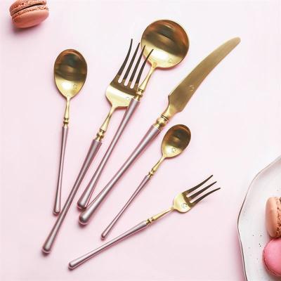 China Sustainable 4 Pcs Set Handle Rose Gold Head Cutlery Set 304 Stainless Steel, Party Supplies Holiday Tableware 18/10 Silverware for sale