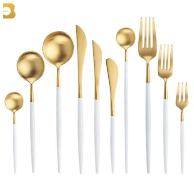 China Stocked Amazon Explosion Portuguese 18 8 Stainless Steel Flatware Home Dinnerware White Gold Matte Gold Cutlery for sale