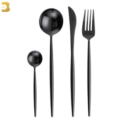 China Stocked For India Flatware Statistical Explosion Home 304 Stainless Steel Cutlery Spoon Black Cutlery Set Black for sale