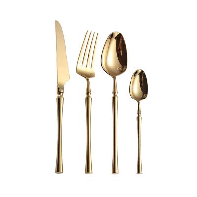 China Stocked 2021 luxury wedding decor mirror gold stainless steel cutlery, cheap bulk wholesale restaurant gold flatware for sale