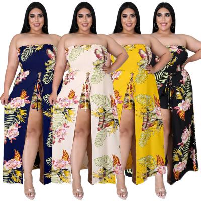 China QUICK DRY BR1515 plus size lets print off shoulder strapless 5xl women plus size overalls for sale