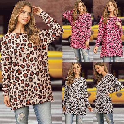 China BR1691 Autumn Leopard Long Sleeve Pullover Womens Crewneck Sweatshirts for sale