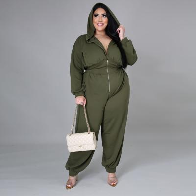 China BR1948 breathable L to 4XL plus size zipper fashion drop hooded woman 2021 plus size long sleeve jumpsuit for sale