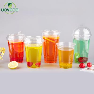 China Eco-friendly stocked clear disposable printed plastic cups PET biodegradable boba plastic cups with lid for sale