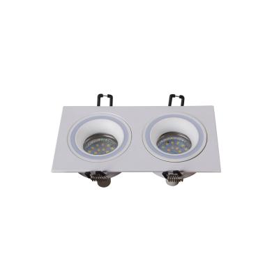 China New modern single GU10 aluminum+acrylic rectangle white spot double recessed LED light housing for sale