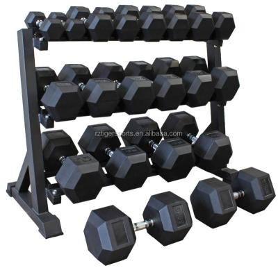 China Factory Wholesale Custom Logo Gym or Home Black Rubber Coated Hex Dumbbell Set for sale