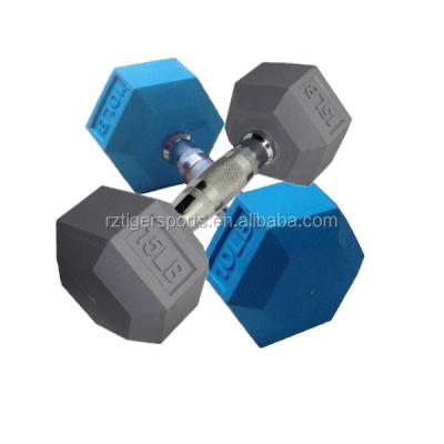 China Custom Color Rubber Coated Dumbbell Hex Dumbbell Custom Logo Rubber Coated Dumbbell for sale