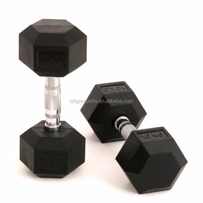 China Gym Hex Black Rubber Coated Dumbbell or Crossfit Dumbbell Home Fixed Rubber Gym Equipment for sale