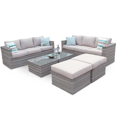 China Modern Design High Quality Wicker Furniture 6 Pcs Various Outdoor Seating Two Modern Versatile Coffee Tables for sale