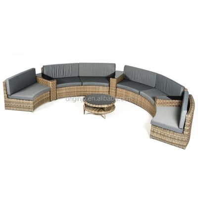 China Modern outdoor patio modern rattan sectional furniture and round tea table 6 seater curved sofa back loveseat for sale