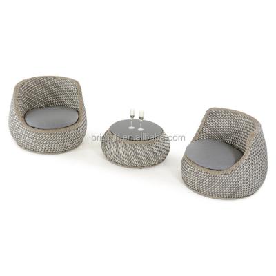 China Contemporary Japanese patio garden morden egg shape aluminum frame rattan furniture 2 chairs outdoor coffee table set for sale