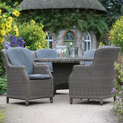 China Contemporary Luxury Round Wicker Weaving 4 Seater Round Table Furniture Chair And Garden Rattan Outdoor Dining for sale