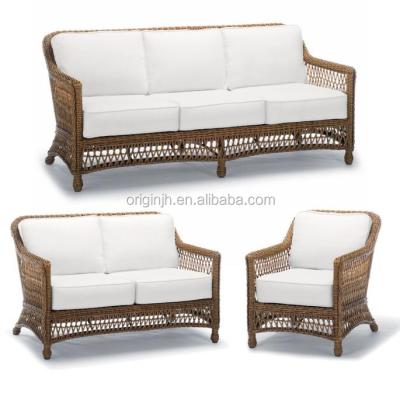 China Traditional Mid Century Style Living Room 3 Pcs Rattan Sofa Set Handwoven Intricate Aluminum Frame Wicker Outdoor Patio Furniture for sale