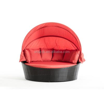 China Modern Outdoor Waterproof Foldable Fabric Cushion Cushion Coral Round Rattan Bed Sun Sofas Aluminum for sale