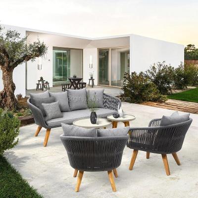 China Weather Style Outdoor Modern Garden Furniture Powder-Coated Aluminum Frame and Durable Synthetic Rope Outdoor Sofa Set for sale