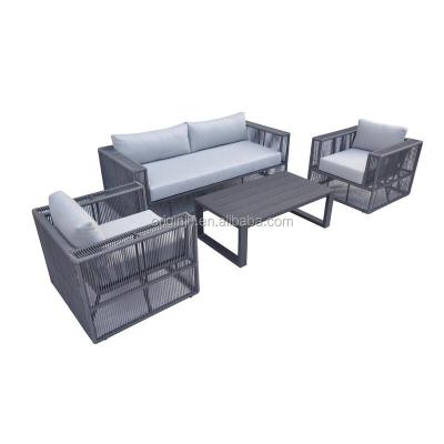 China Outdoor Patio Furniture Modern Design Weather Furniture Sturdy Aluminum Frame Rope Weaves Patio Sofa Set Deck Chair for sale