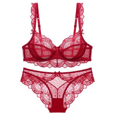 China Women's Sexy Comfy Amazon Bra Set Hot Cut Breathable Lace Underwear for sale