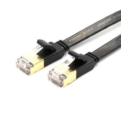 China Oxygen Free Copper Gold Plated Shell Flat rj45 10m Lan Cable Home/Office/Building/Teaching Network Cable Cat7 STP for sale