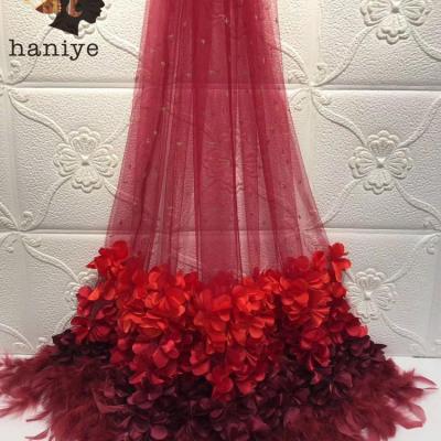 China Red colors last viable desgin Beautifical net lace fabric for women dress nigerian tulle lace 5yards for sale