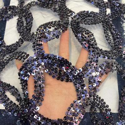 China 2020 Viable French Nigerian Embroidery Lace Sequin Lace Fabric High Quality Mesh African Embroidery Sequin Tulle Net Lace for sale