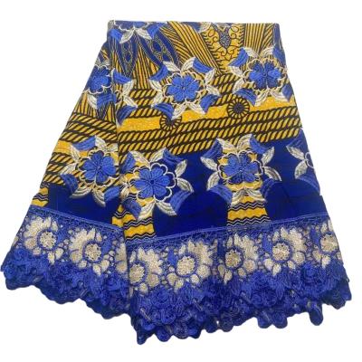 China Anti-Static Nigerian Ankara Embroidery Jacquard Printed Fabric With Rope Lace Wax Cotton Material Fabric With Embroidery Guipure Lace for sale