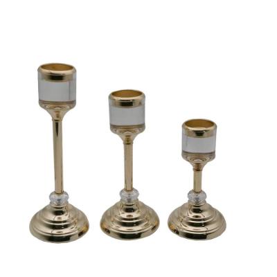 China European Crystal Candle Holders Metal Creative Plating Ornaments Cylindrical Three Sets Of Candle Holders for sale