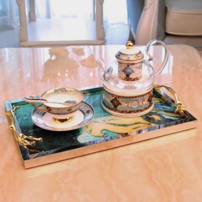 China Eco-friendly wedding party embossed frame glass art painted glass serving tray tea light holder tray for sale