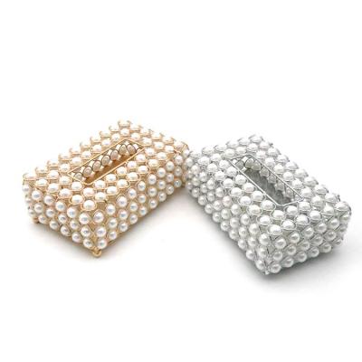 China 2021 Wind light luxury living room coffee table car fake pearl metal bead light luxury style fabric box for sale