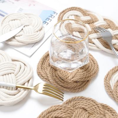 China Pure Handmade Bohemian Round Bohemian Macrame Knotted Coaster Bohemian Sustainable Cotton Bohemian Braid Pad Cup For Drinks for sale